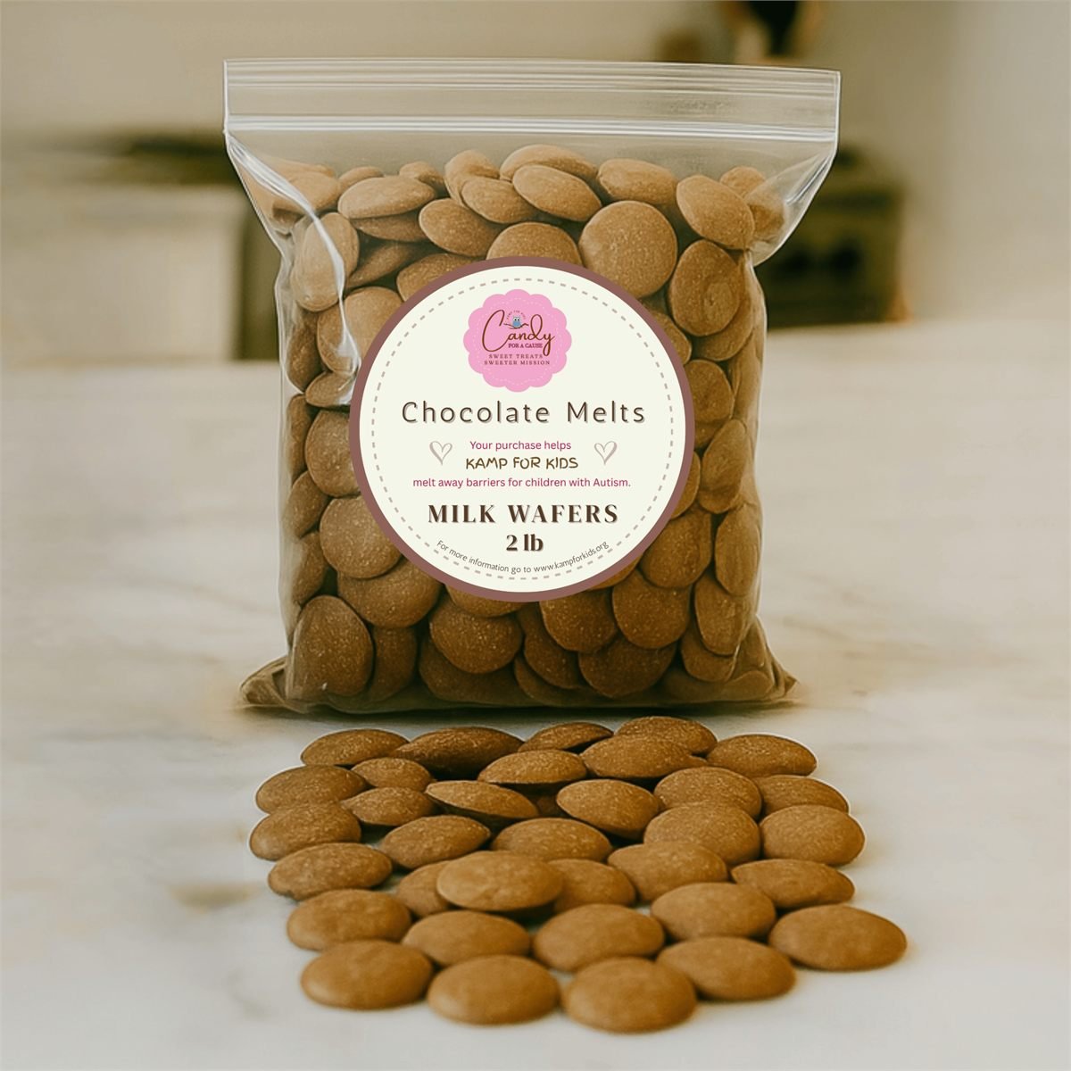 Candy For A Cause — milk chocolate melts packaging