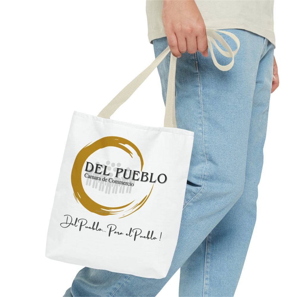 Del Pueblo tote bag carried on the shoulder